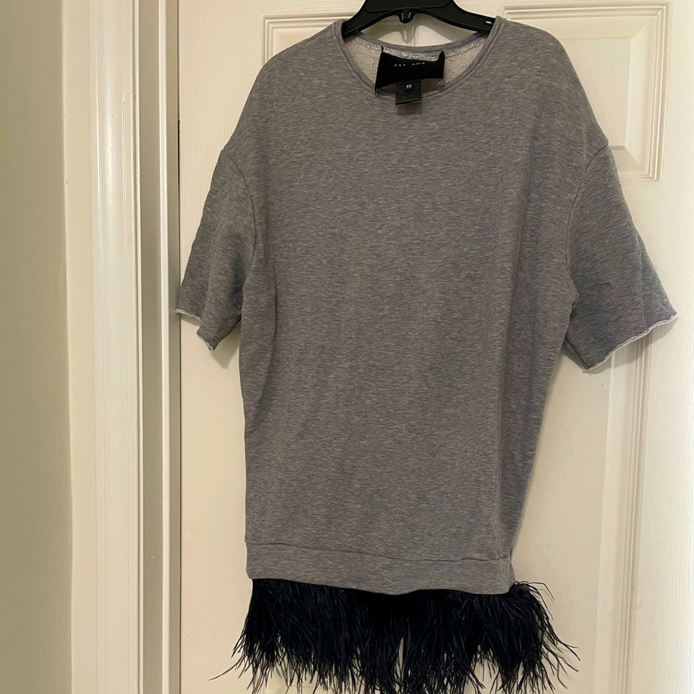 Jay Ahr feather trimmed short sleeve top